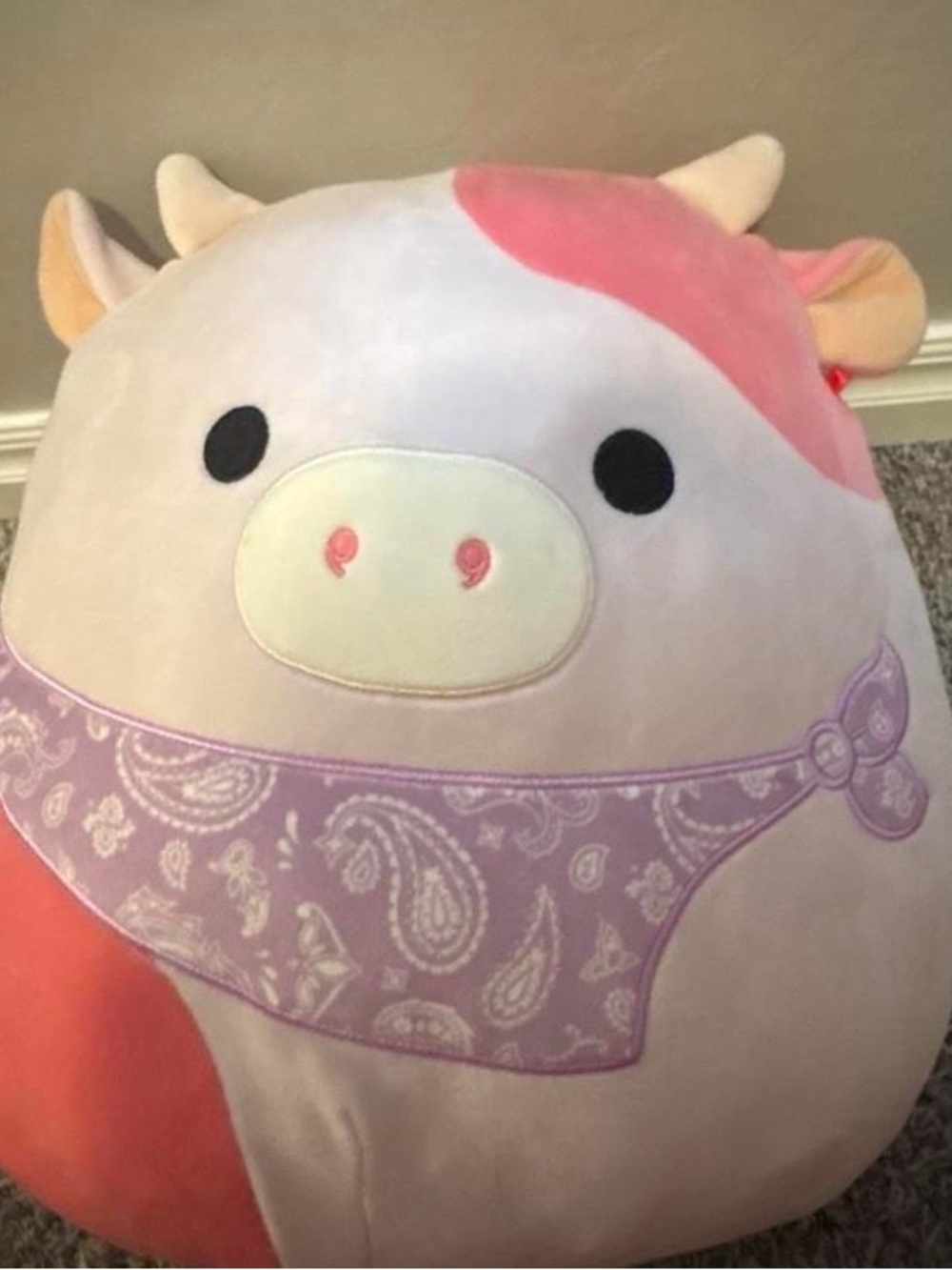 Squishmallow Plush Cow Pillow Toy - Pink & Cream Kids Accessory